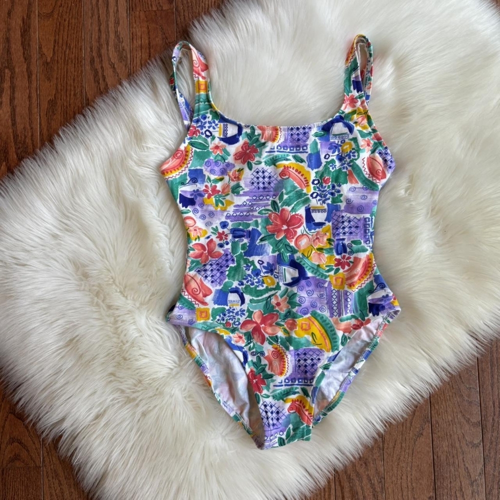 Jantzen Women's multi Colorful Floral Mixed Pattern One Piece Swimsuit